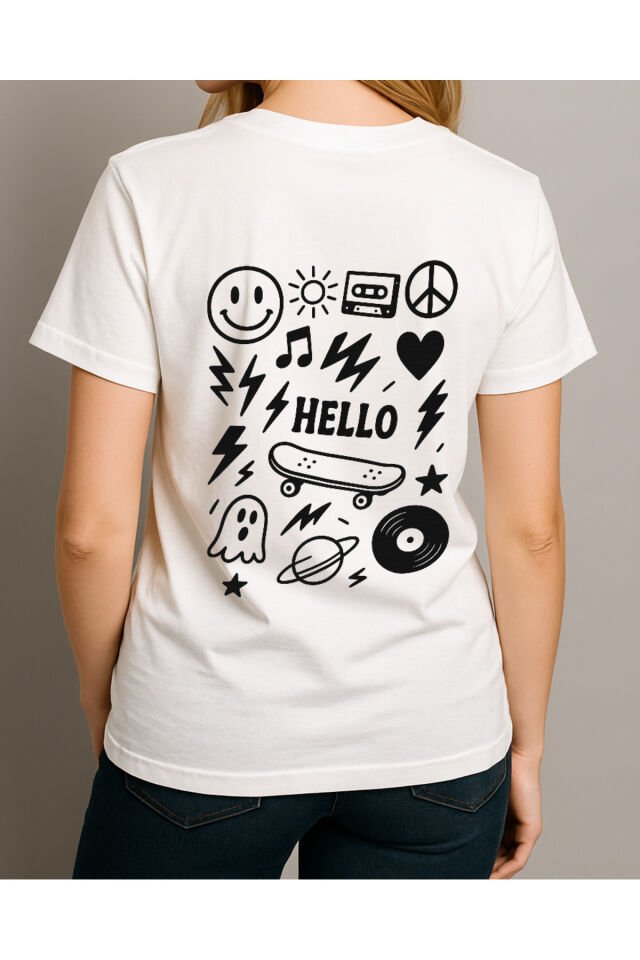 Tişört Unisex (Hello) Kadin Beyaz - L
