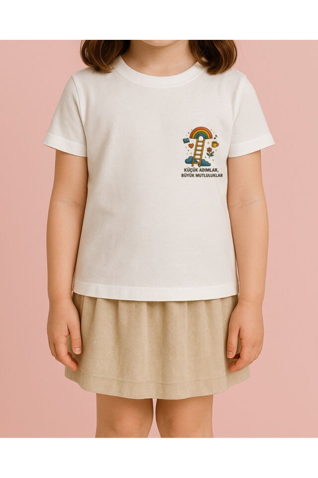 Tişört Unisex Çocuk (Merdiven) Kiz Beyaz - 4-5 Yaş