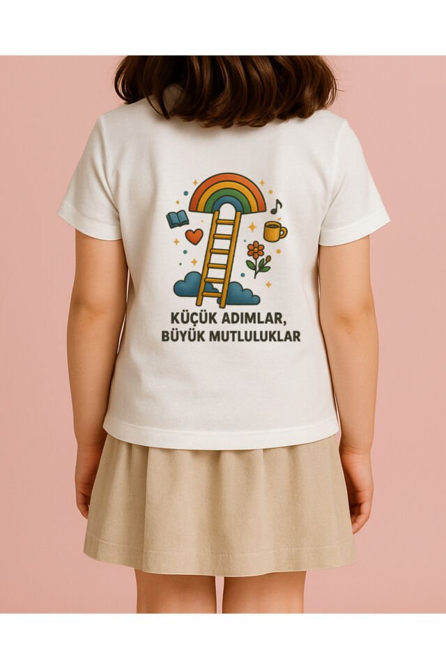 Tişört Unisex Çocuk (Merdiven) Kiz Beyaz - 4-5 Yaş