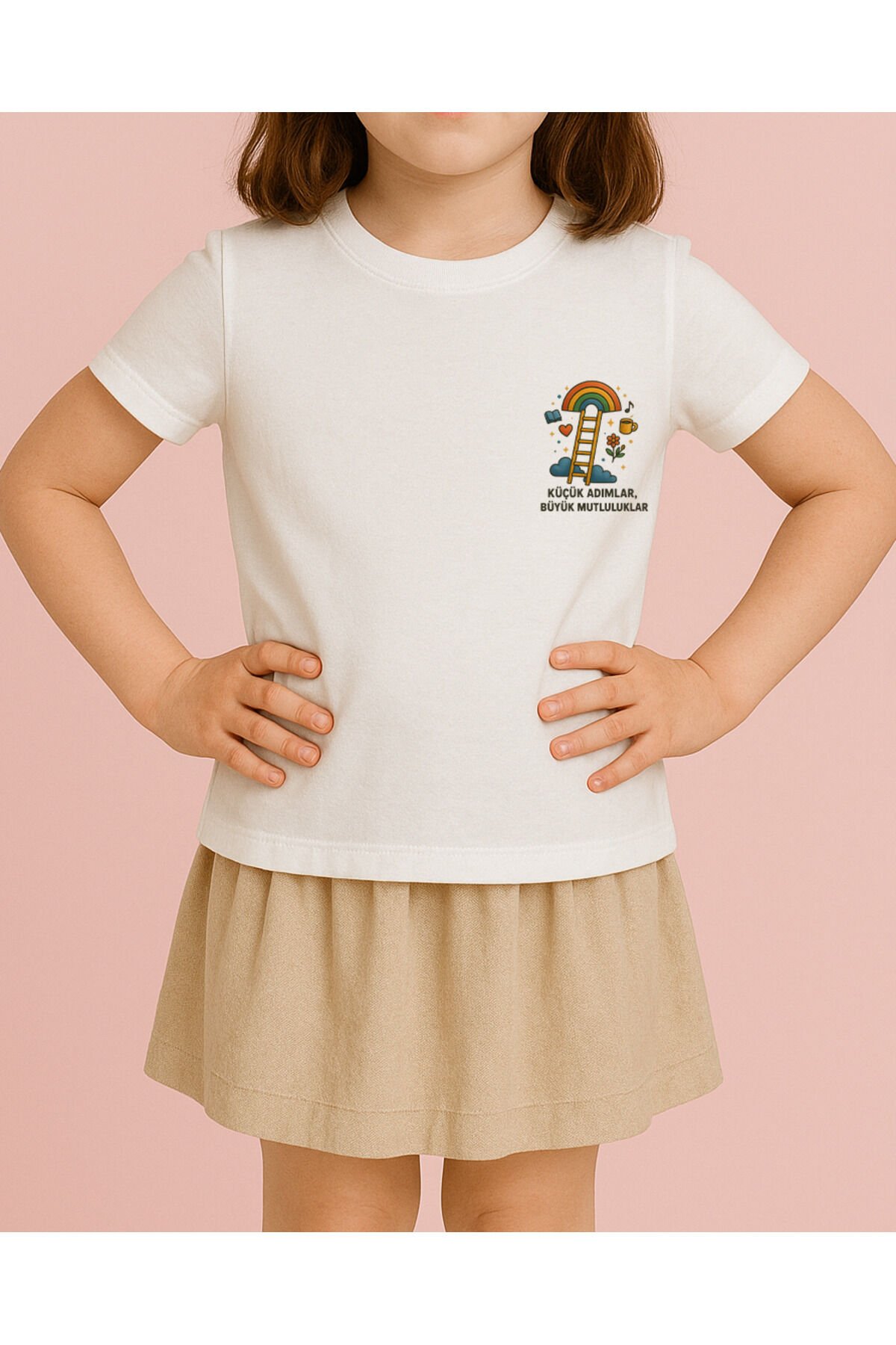 Tişört Unisex Çocuk (Merdiven) Kiz Beyaz - 4-5 Yaş