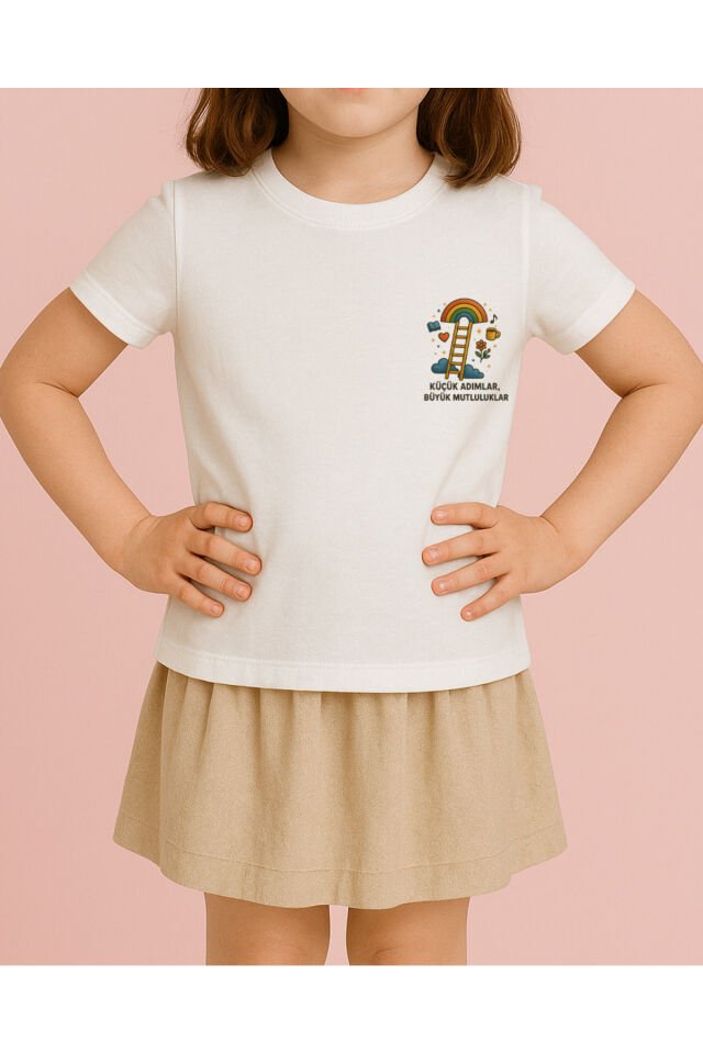Tişört Unisex Çocuk (Merdiven) Kiz Beyaz - 10-11 Yaş