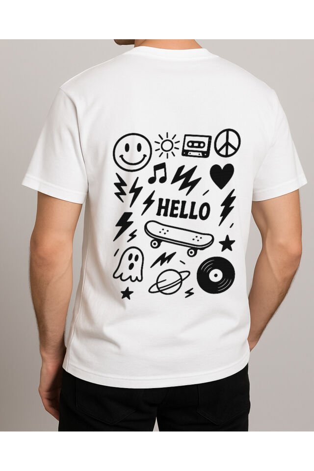 Tişört Unisex (Hello) Erkek Beyaz - S