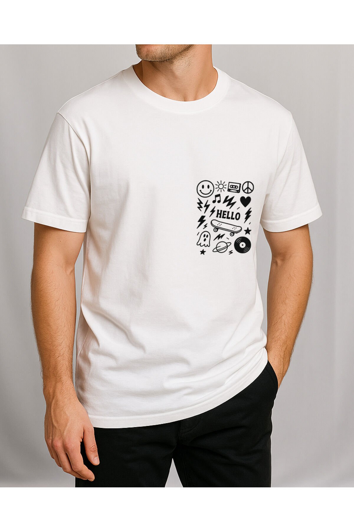 Tişört Unisex (Hello) Erkek Beyaz - XL