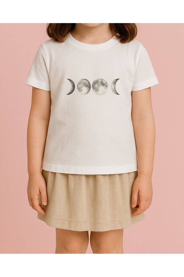 Tişört Unisex Çocuk (Ay Çizgi Çoklu) Kiz Beyaz - 4-5 Yaş
