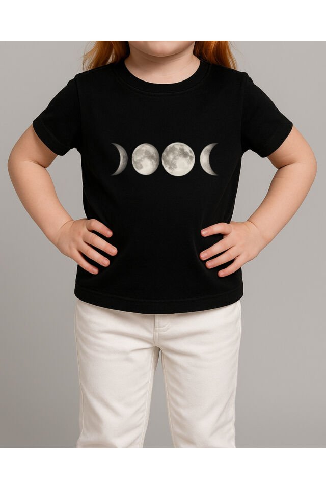 Tişört Unisex Çocuk (Ay Çizgi Çoklu) Kiz Si̇yah - 10-11 Yaş