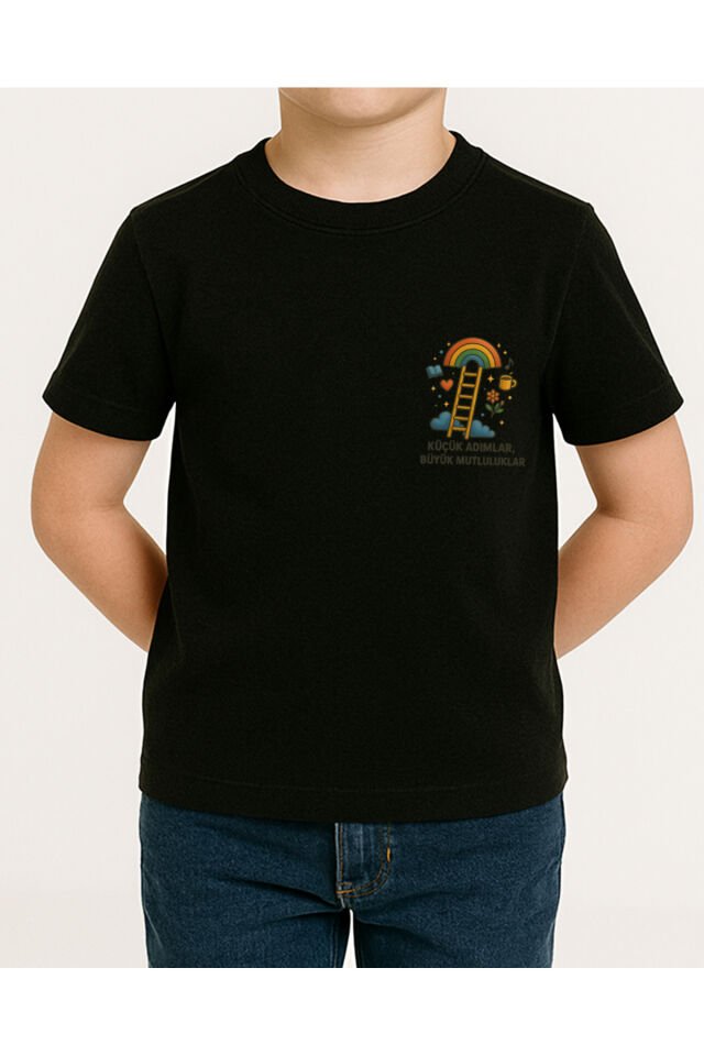 Tişört Unisex Çocuk (Merdiven) Erkek Si̇yah - 4-5 Yaş
