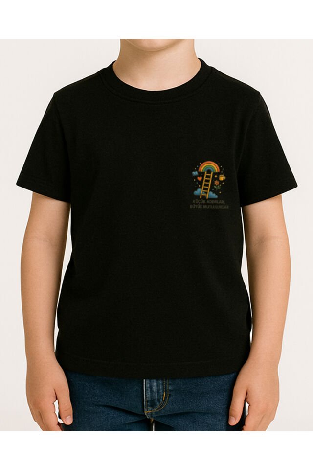 Tişört Unisex Çocuk (Merdiven) Erkek Si̇yah - 4-5 Yaş