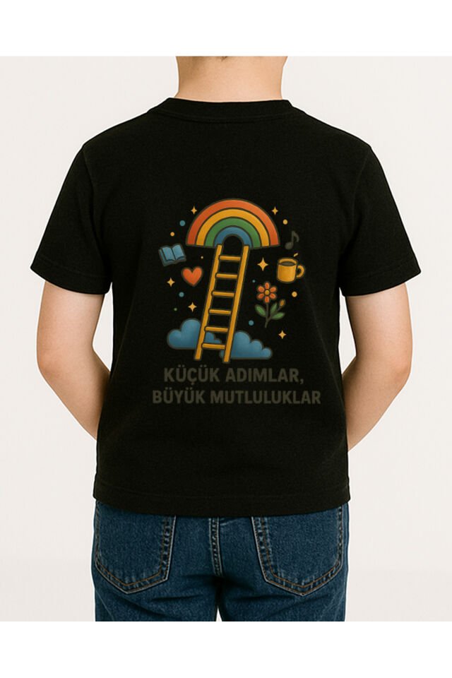 Tişört Unisex Çocuk (Merdiven) Erkek Si̇yah - 4-5 Yaş
