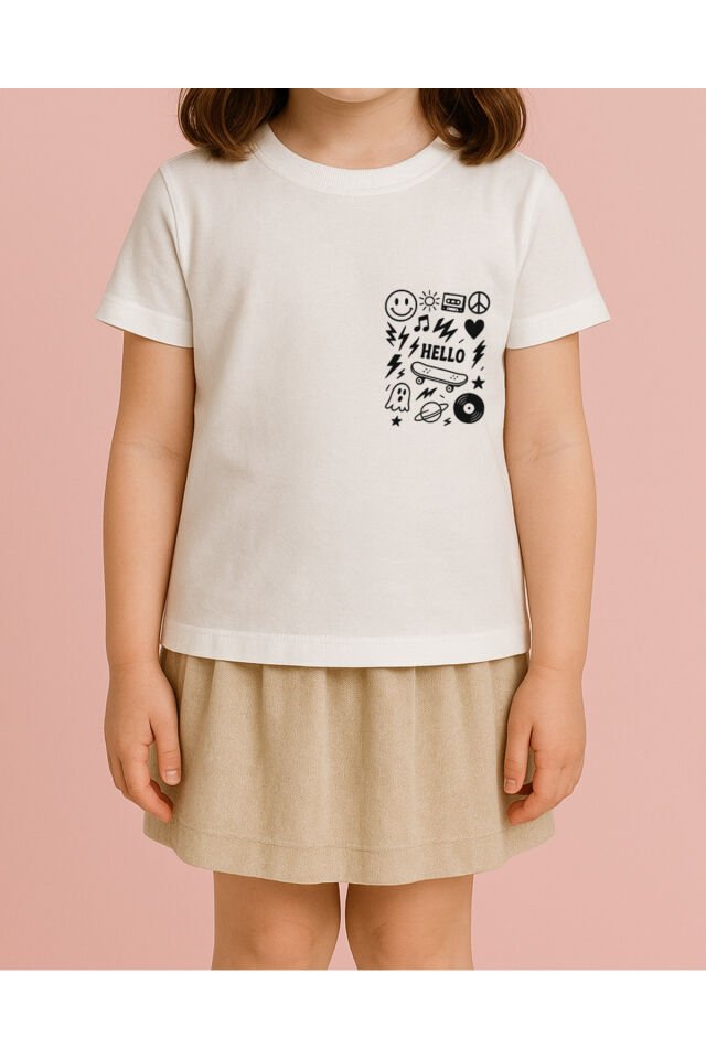 Tişört Unisex Çocuk (Hello) Kiz Erkek - 4-5 Yaş