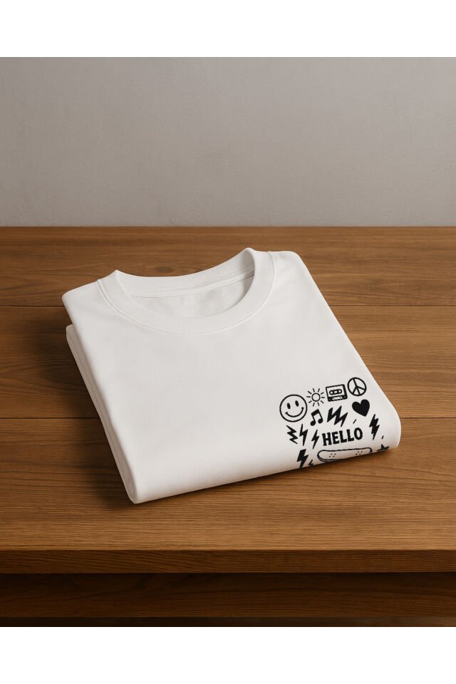 Tişört Unisex Çocuk (Hello) Kiz Erkek - 10-11 Yaş