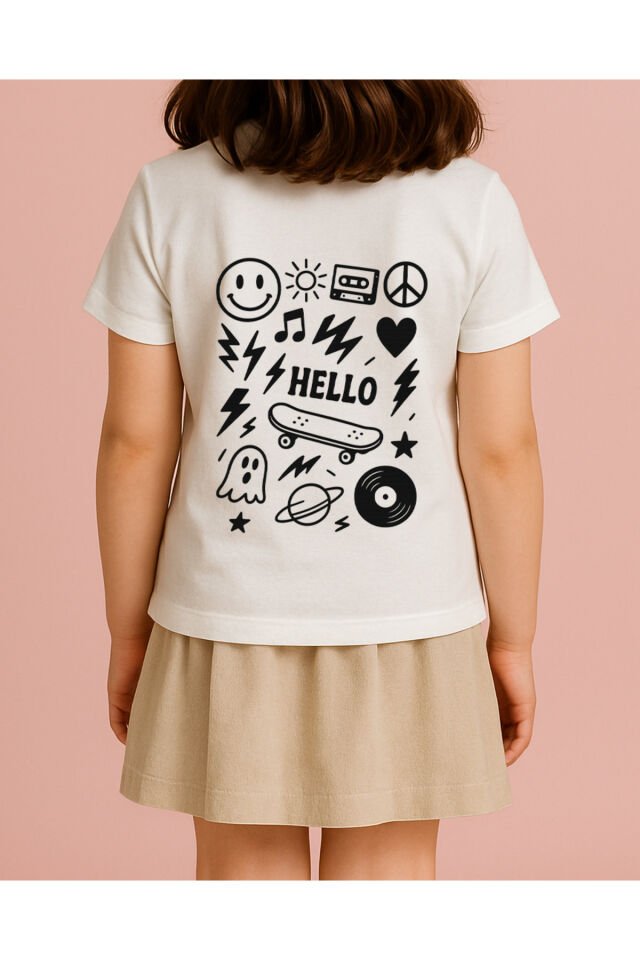 Tişört Unisex Çocuk (Hello) Kiz Erkek - 10-11 Yaş