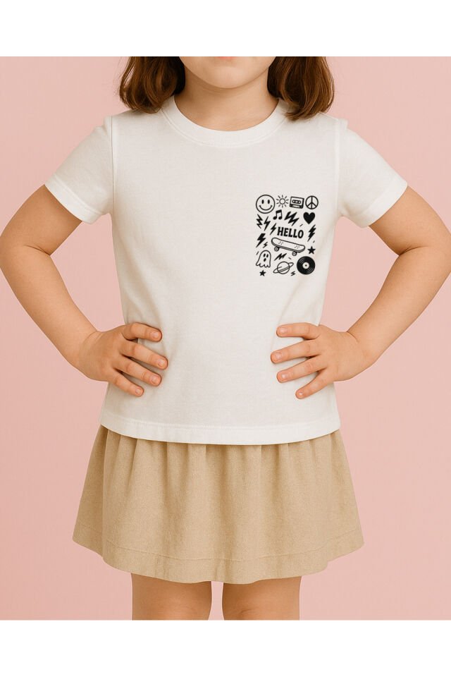 Tişört Unisex Çocuk (Hello) Kiz Erkek - 10-11 Yaş