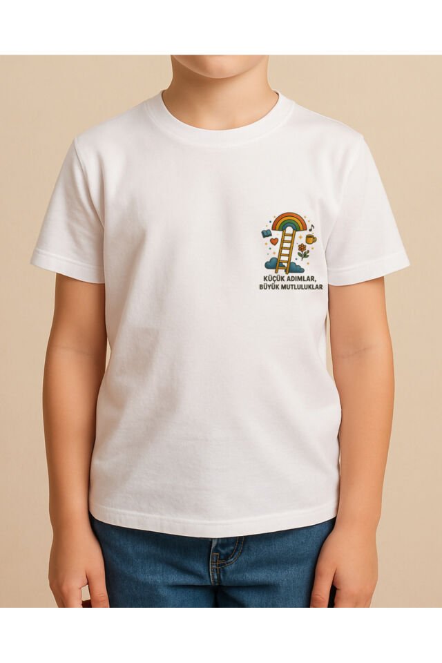 Tişört Unisex Çocuk (Merdiven) Erkek Beyaz - 4-5 Yaş
