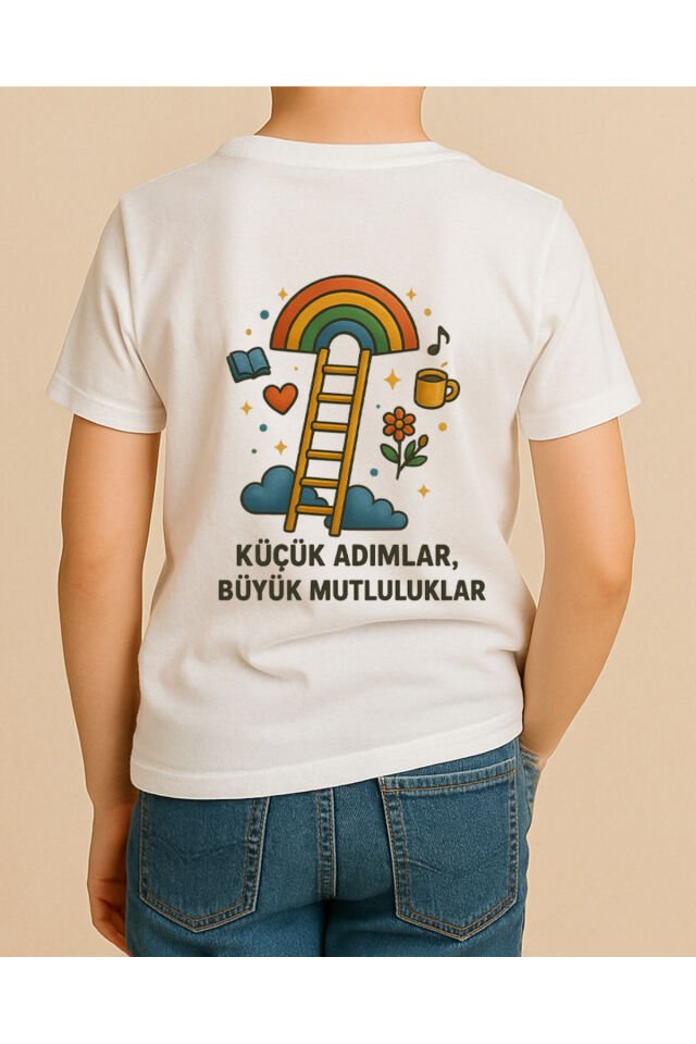 Tişört Unisex Çocuk (Merdiven) Erkek Beyaz - 4-5 Yaş