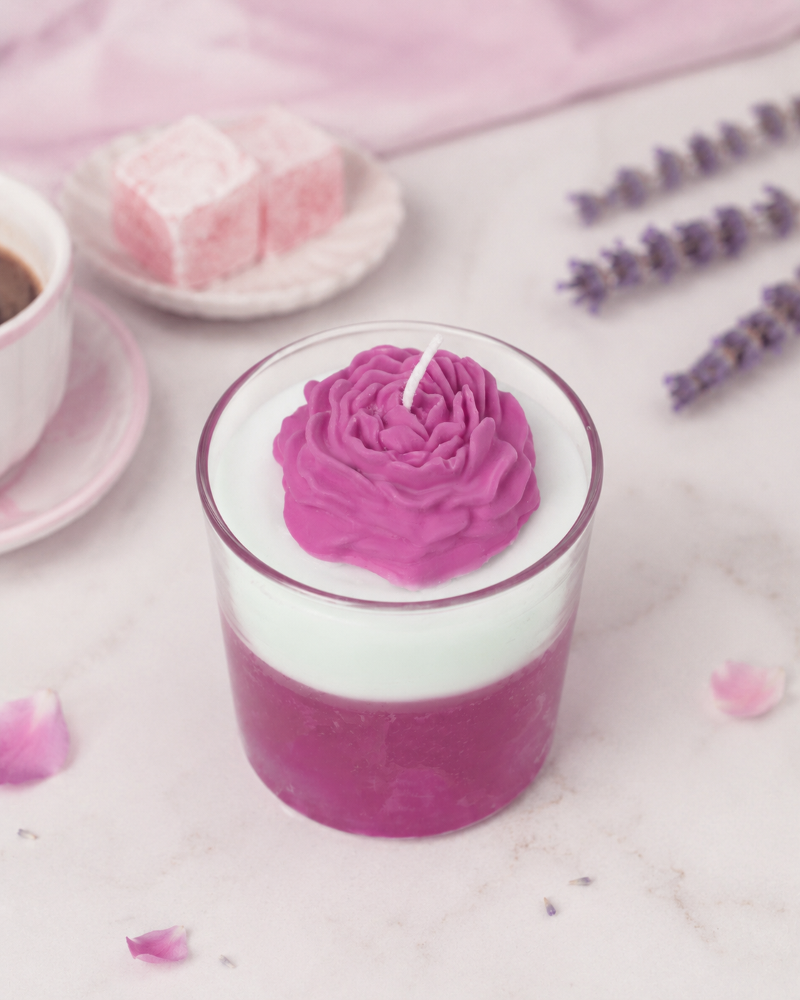 Gül Detaylı Kokulu Jel Mum Pembe