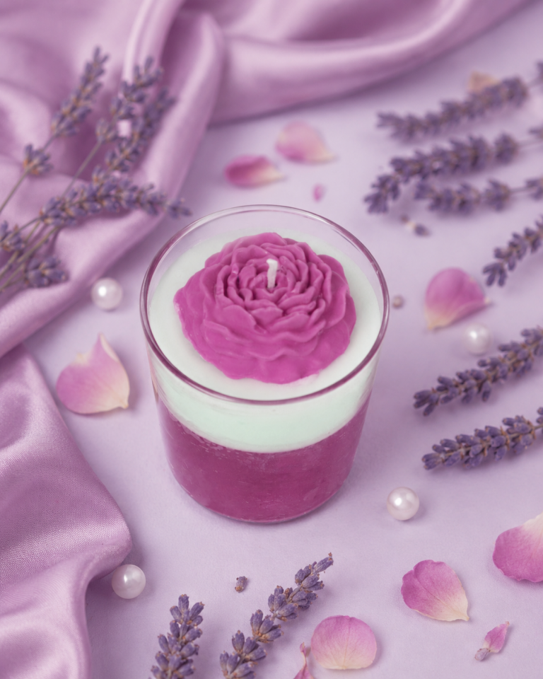Gül Detaylı Kokulu Jel Mum Pembe