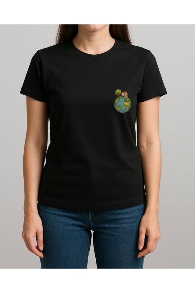 Tişört Unisex (Dünya Ev) Kadin Si̇yah - 2XL