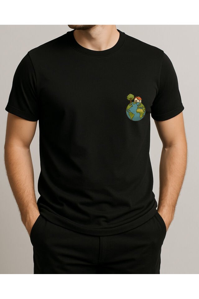 Tişört Unisex (Dünya Ev) Erkek Si̇yah - M