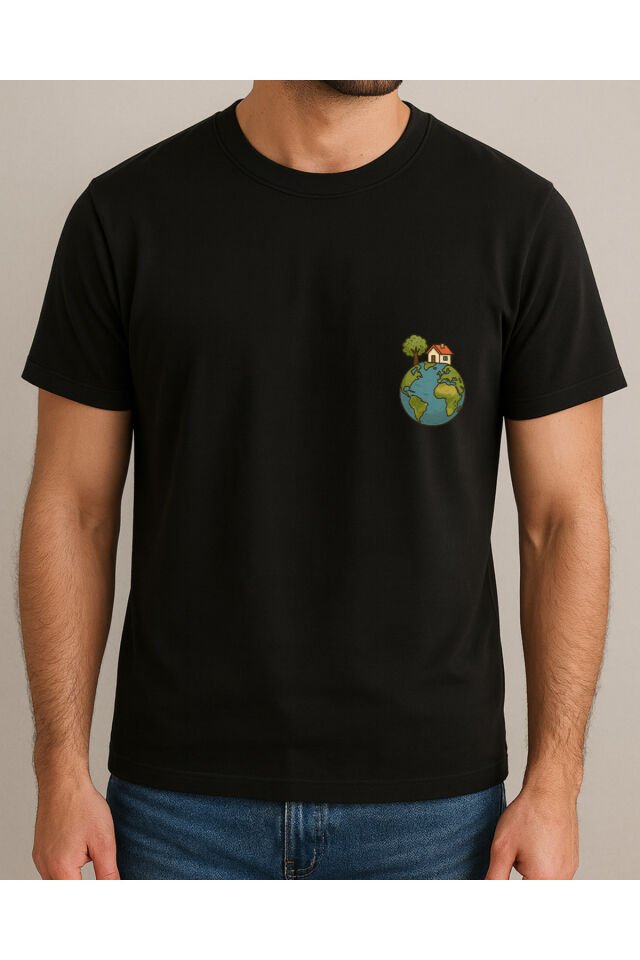 Tişört Unisex (Dünya Ev) Erkek Si̇yah - XL