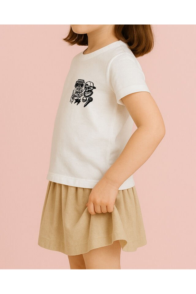 Tişört Unisex Çocuk (HipHop) Kiz Beyaz - 4-5 Yaş