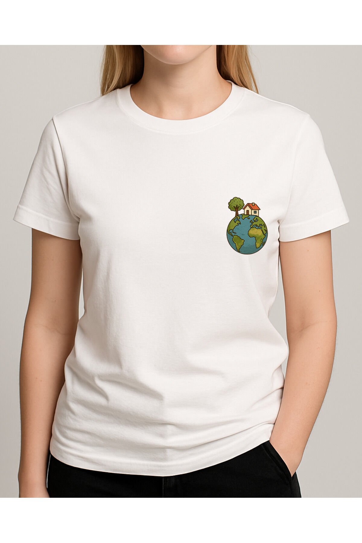 Tişört Unisex (Dünya Ev) Kadin Beyaz - L