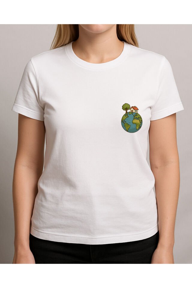 Tişört Unisex (Dünya Ev) Kadin Beyaz - 2XL