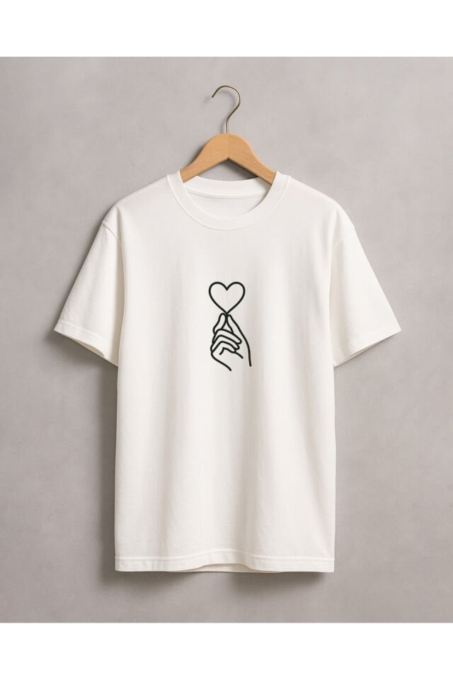 Tişört Unisex (Kalp) Kadin Beyaz - 2XL