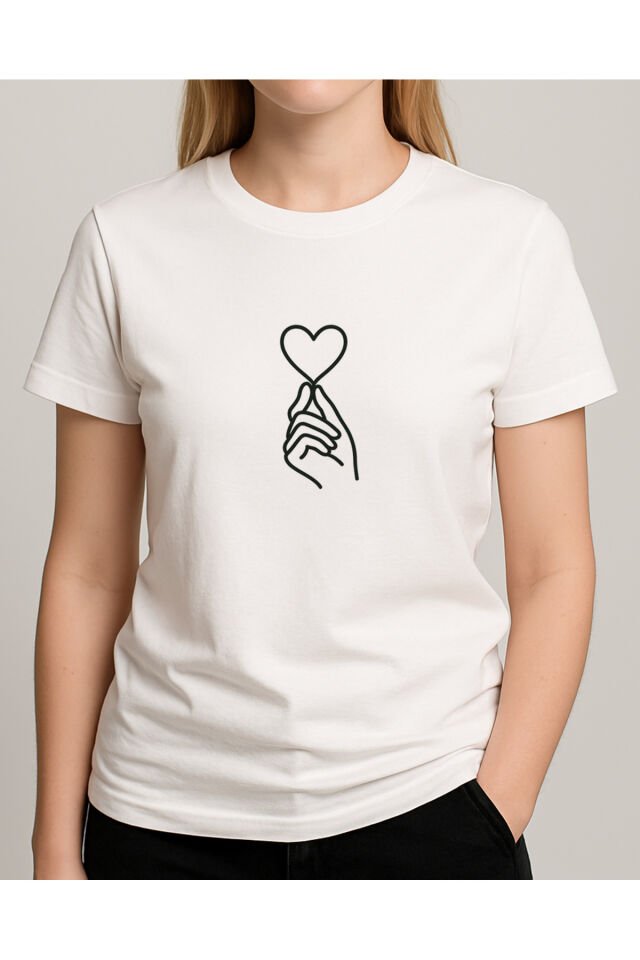 Tişört Unisex (Kalp) Kadin Beyaz - 2XL