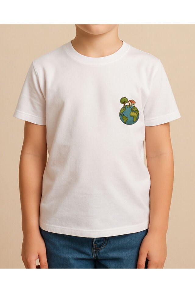 Tişört Unisex Çocuk (Dünya Ev) Erkek Beyaz - 10-11 Yaş