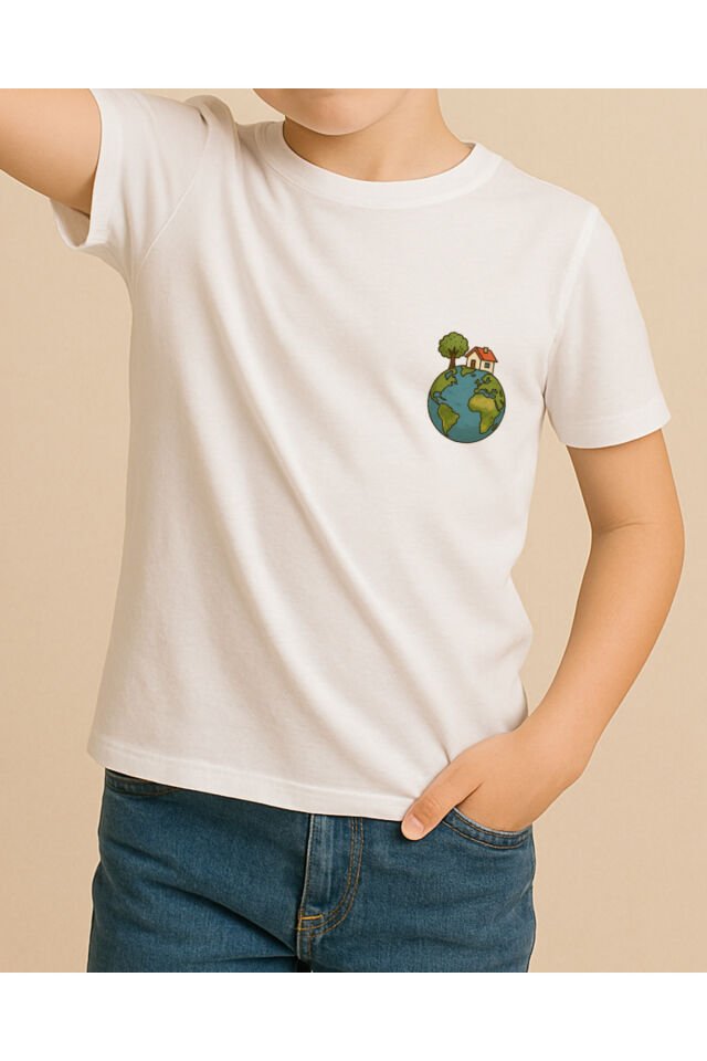 Tişört Unisex Çocuk (Dünya Ev) Erkek Beyaz - 10-11 Yaş