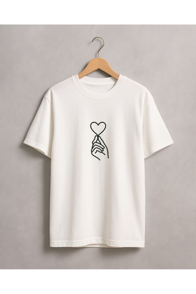 Tişört Unisex (Kalp) Kadin Beyaz - M