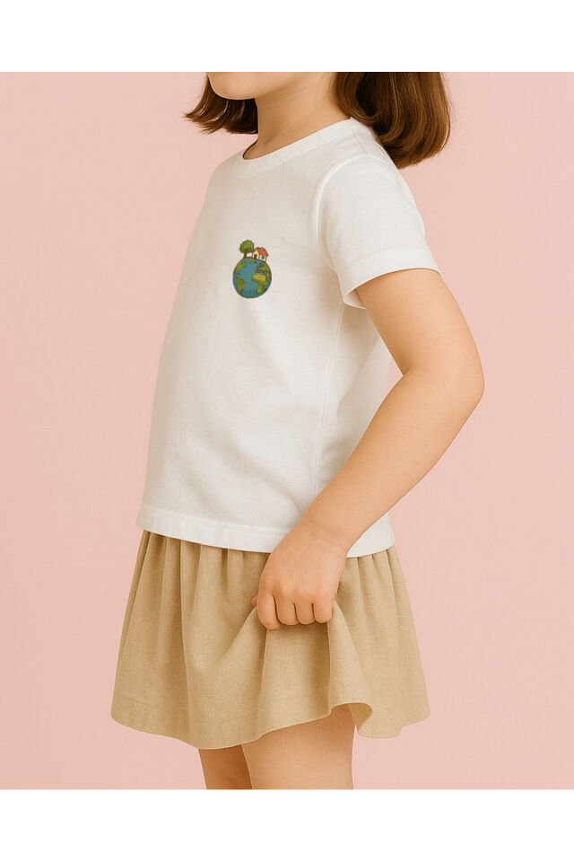 Tişört Unisex Çocuk (Dünya Ev) Kiz Beyaz - 4-5 Yaş