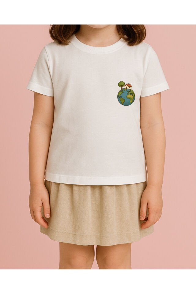 Tişört Unisex Çocuk (Dünya Ev) Kiz Beyaz - 10-11 Yaş