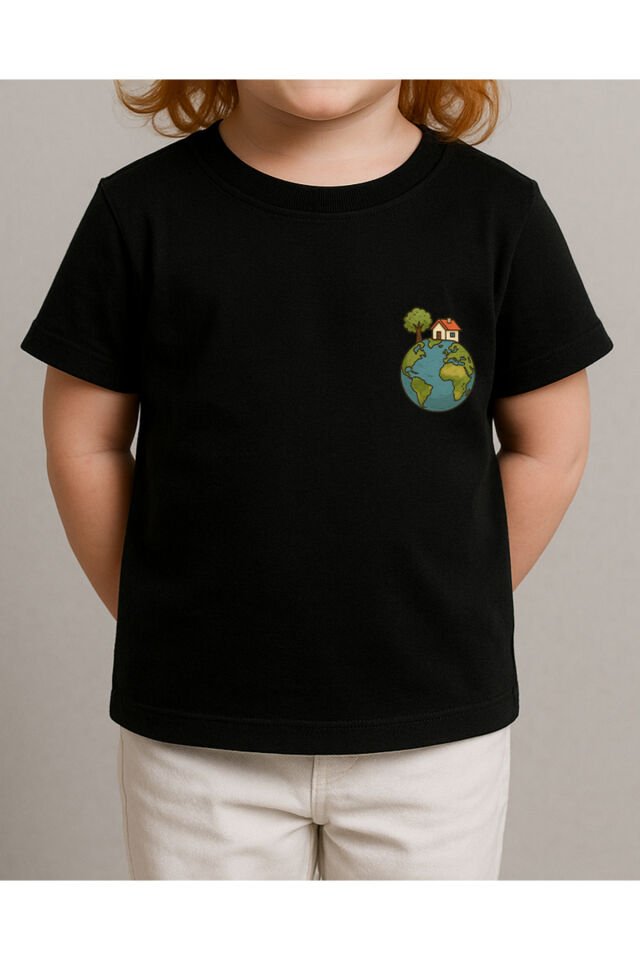 Tişört Unisex Çocuk (Dünya Ev) Kiz Si̇yah - 4-5 Yaş