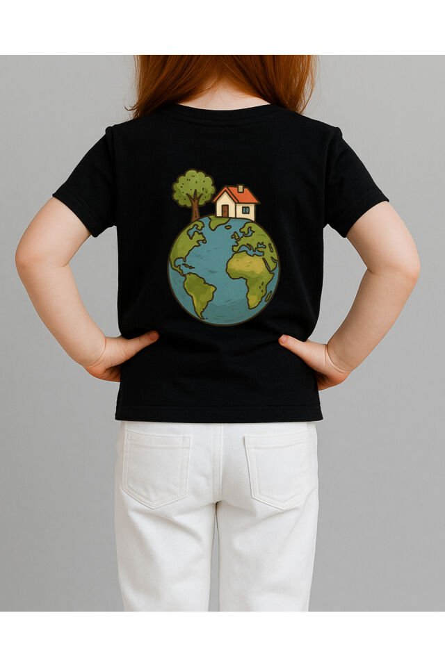 Tişört Unisex Çocuk (Dünya Ev) Kiz Si̇yah - 10-11 Yaş
