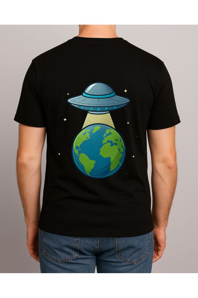 Tişört Unisex (Dünya Ufo) Erkek Si̇yah - 2XL