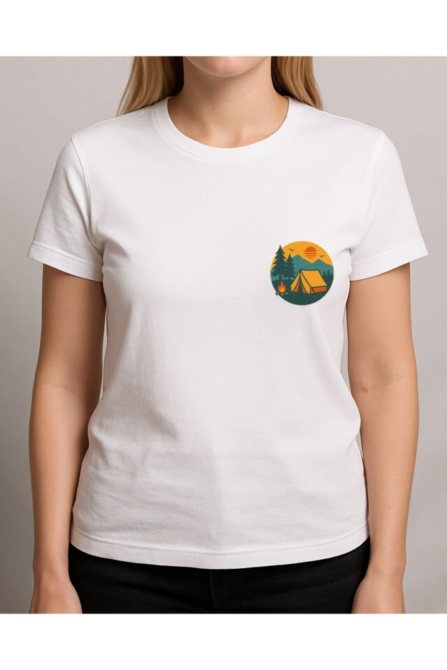 Tişört Unisex (Kamp) Kadin Beyaz - S
