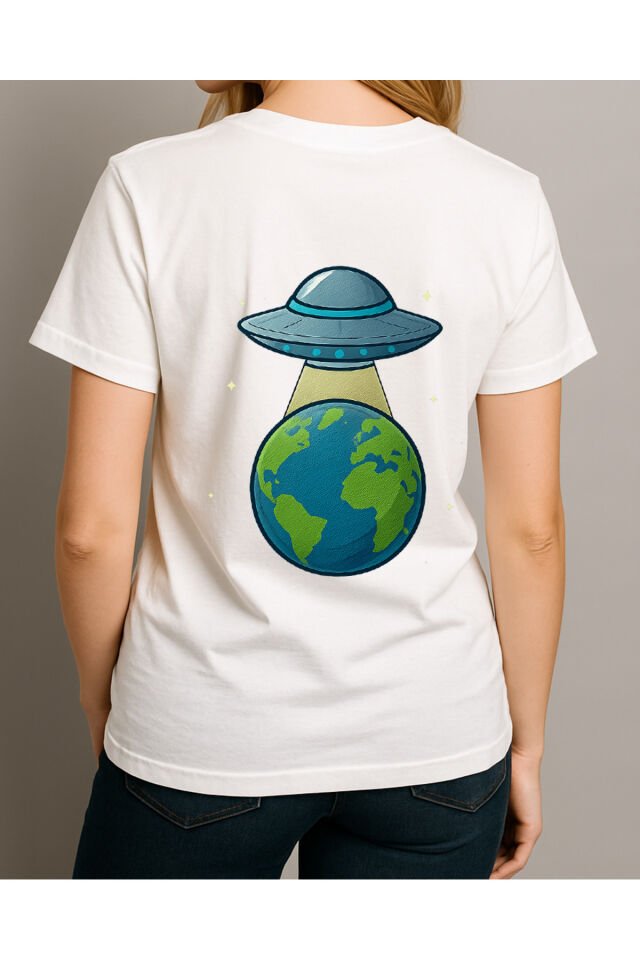 Tişört Unisex (Dünya Ufo) Kadin Beyaz - 2XL