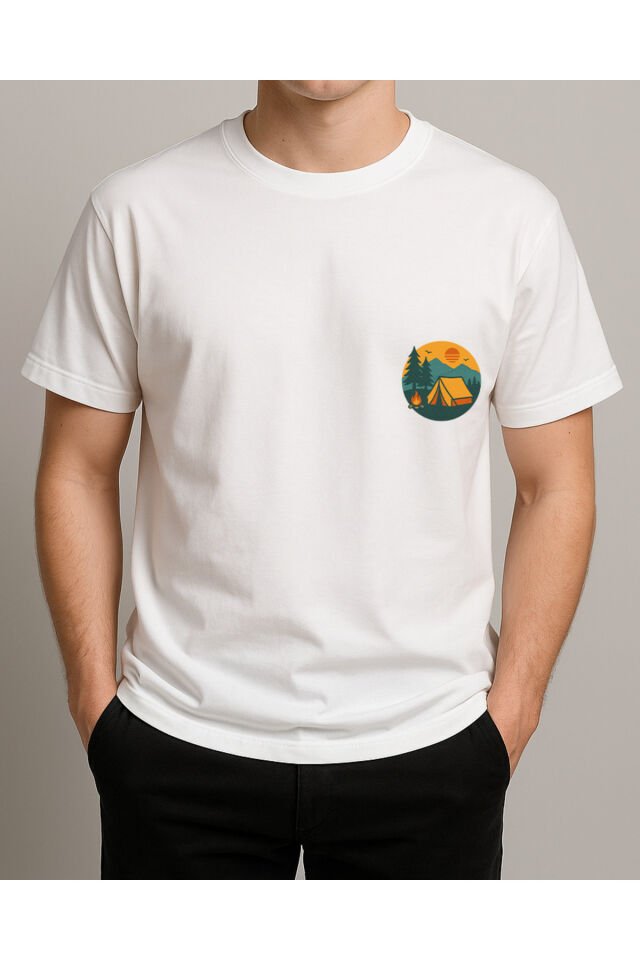 Tişört Unisex (Kamp) Erkek Beyaz - 2XL