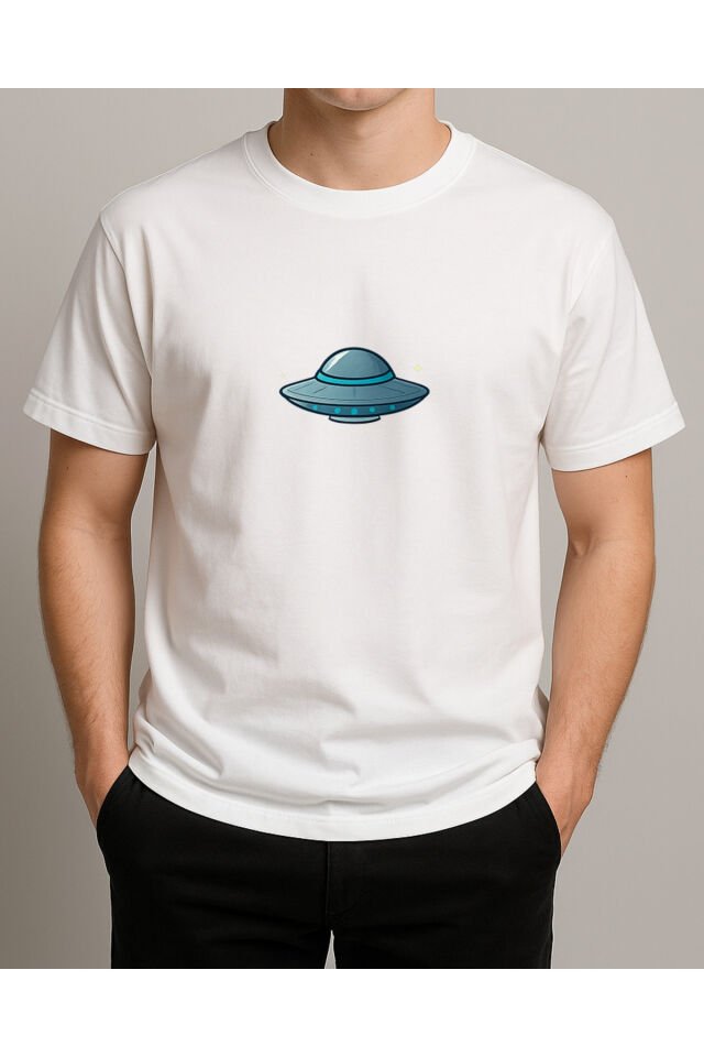 Tişört Unisex (Dünya Ufo) Erkek Beyaz - XL