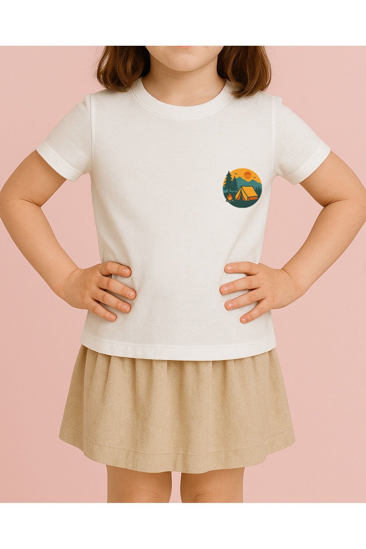 Tişört Unisex Çocuk (Kamp) Kiz Beyaz - 10-11 Yaş