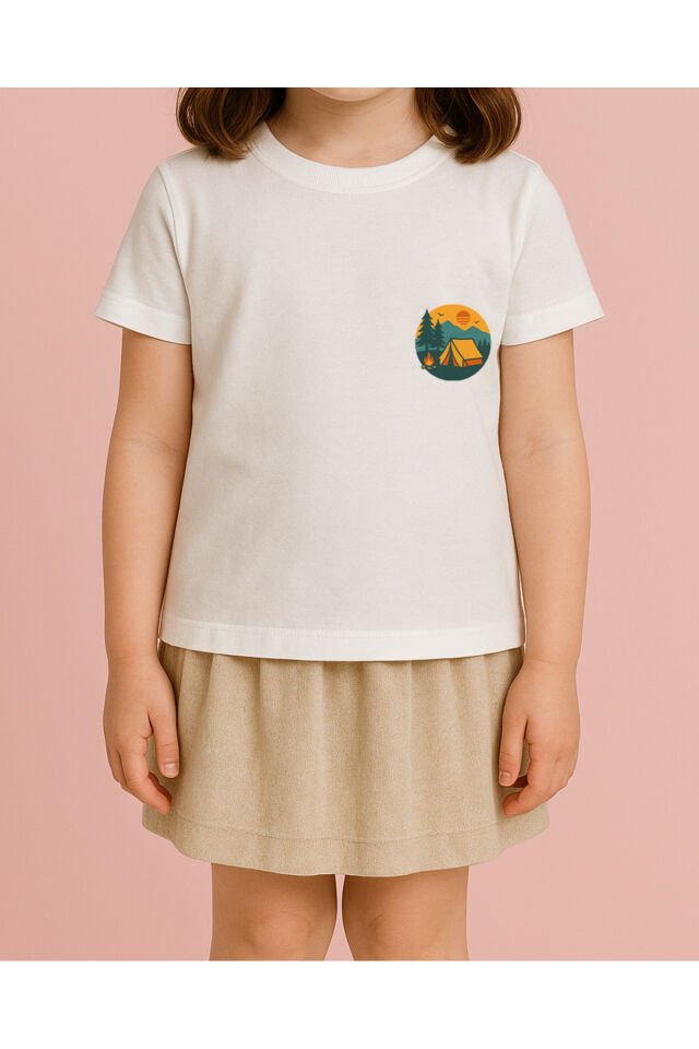 Tişört Unisex Çocuk (Kamp) Kiz Beyaz - 4-5 Yaş