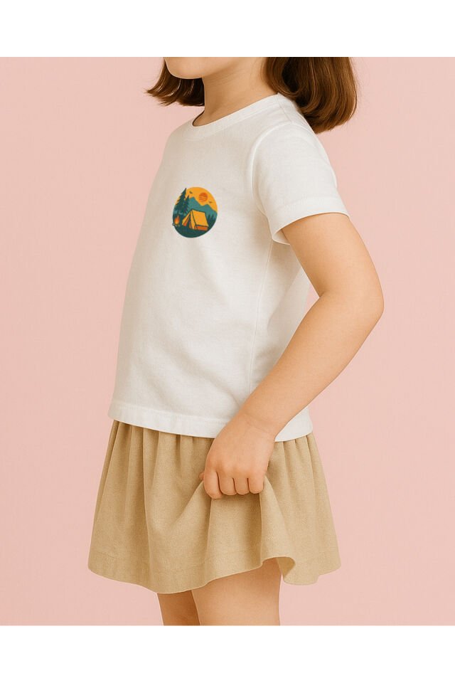 Tişört Unisex Çocuk (Kamp) Kiz Beyaz - 4-5 Yaş