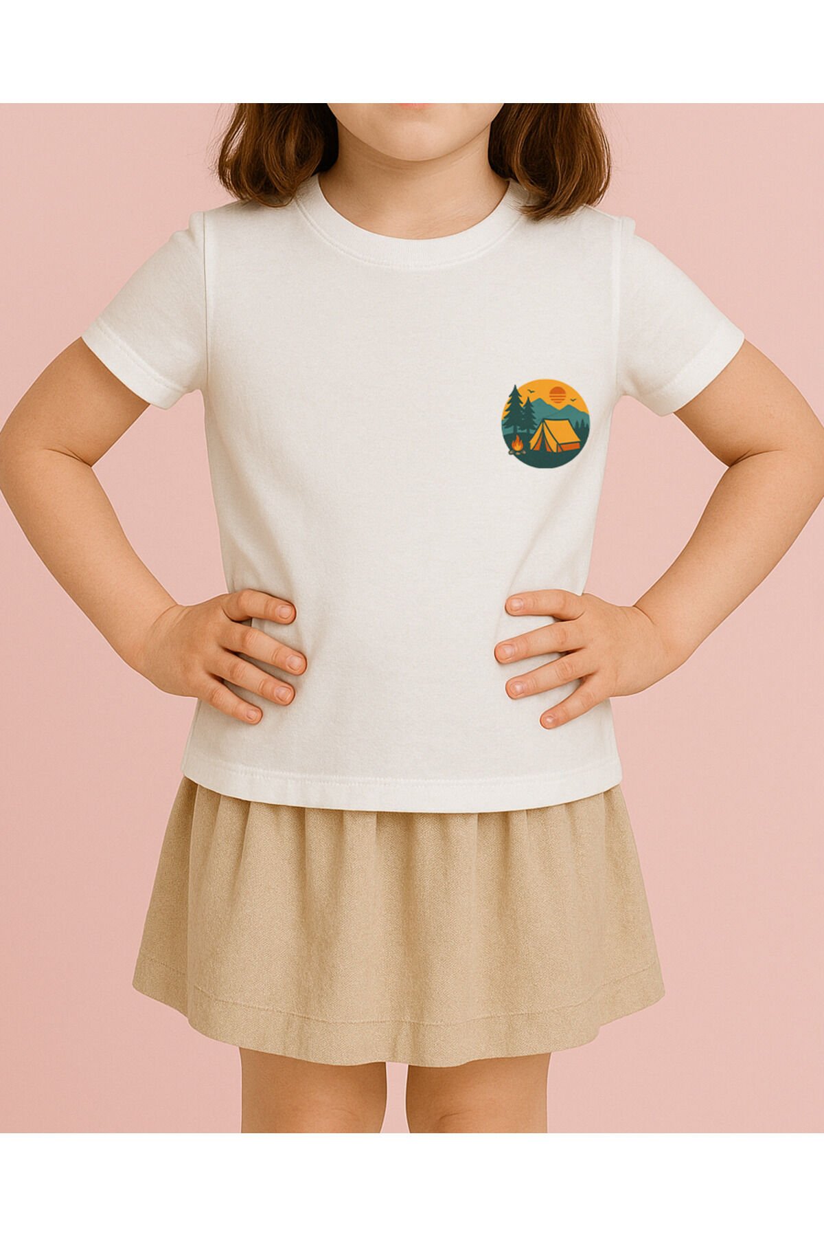 Tişört Unisex Çocuk (Kamp) Kiz Beyaz - 4-5 Yaş