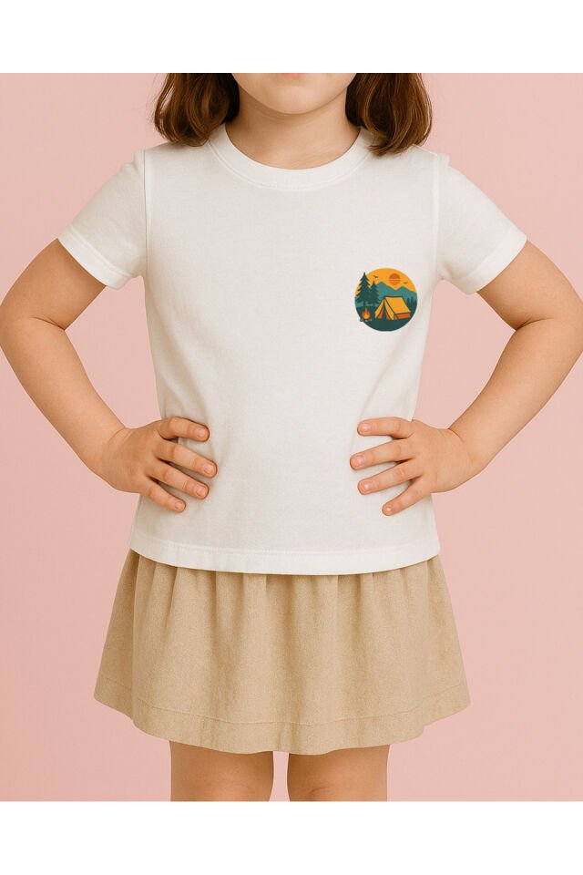 Tişört Unisex Çocuk (Kamp) Kiz Beyaz - 4-5 Yaş
