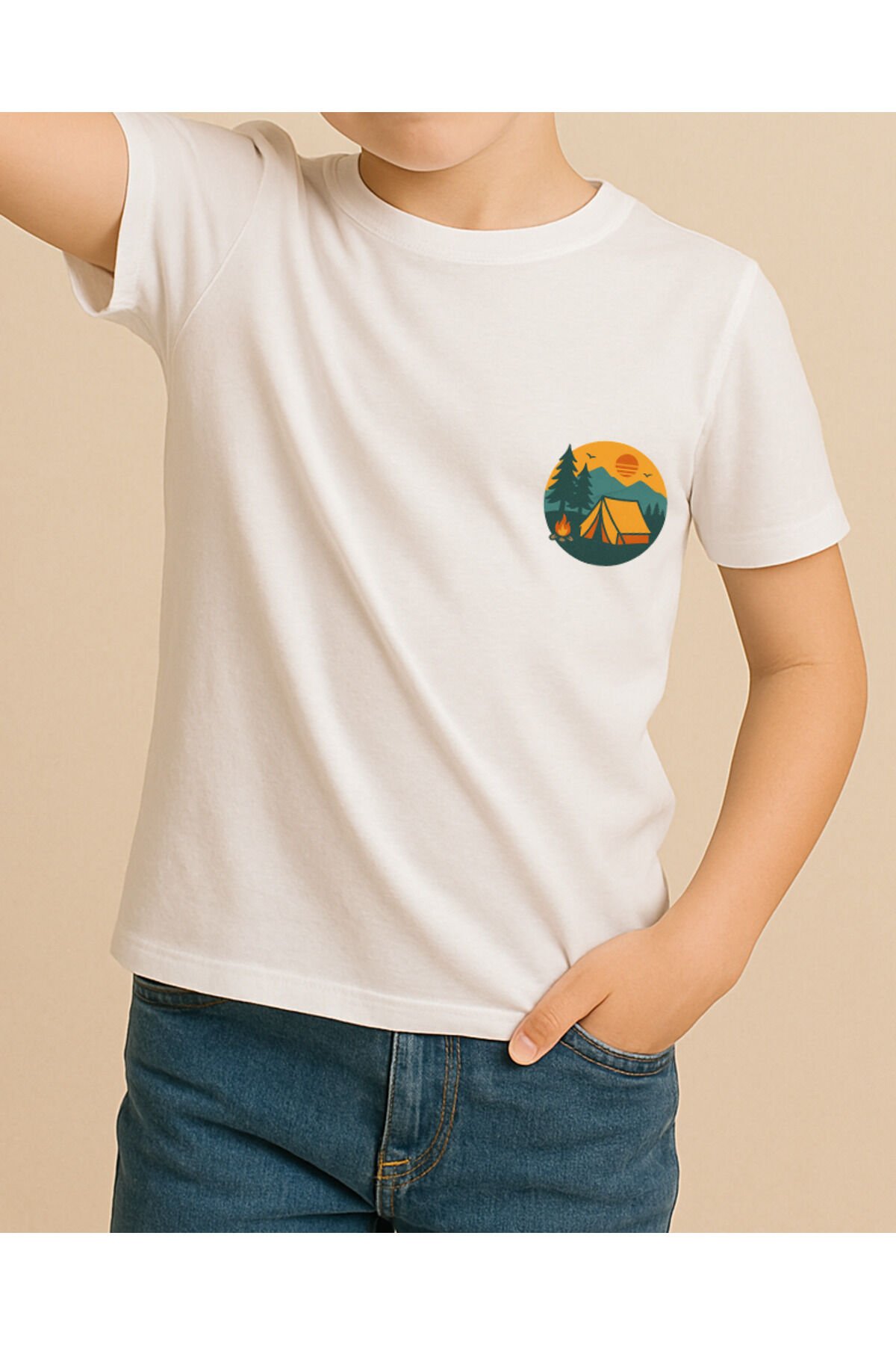 Tişört Unisex Çocuk (Kamp) Erkek Beyaz - 10-11 Yaş
