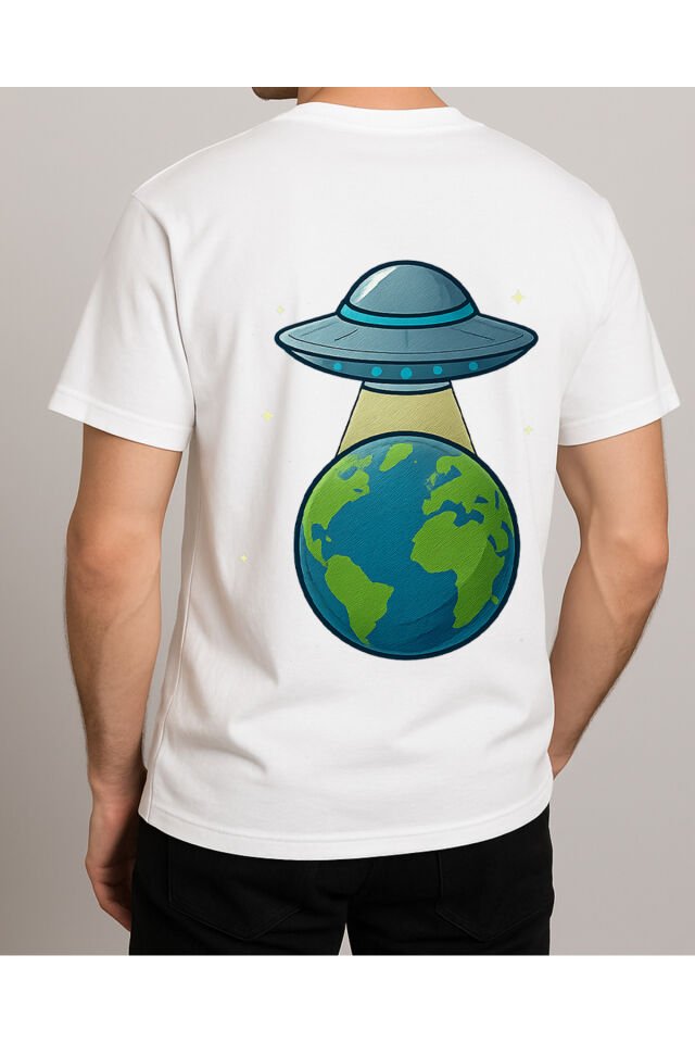 Tişört Unisex (Dünya Ufo) Erkek Beyaz - S