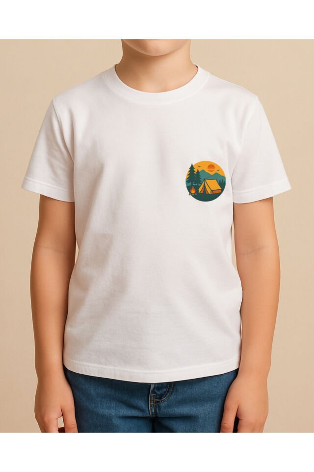 Tişört Unisex Çocuk (Kamp) Erkek Beyaz - 4-5 Yaş