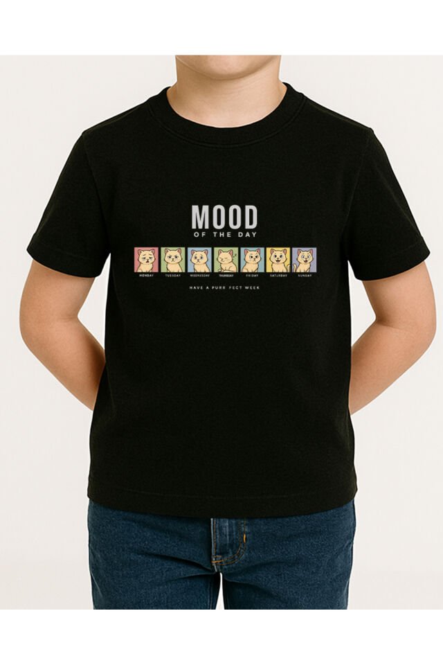 Tişört Unisex Çocuk (Mood2) Erkek Si̇yah - 4-5 Yaş