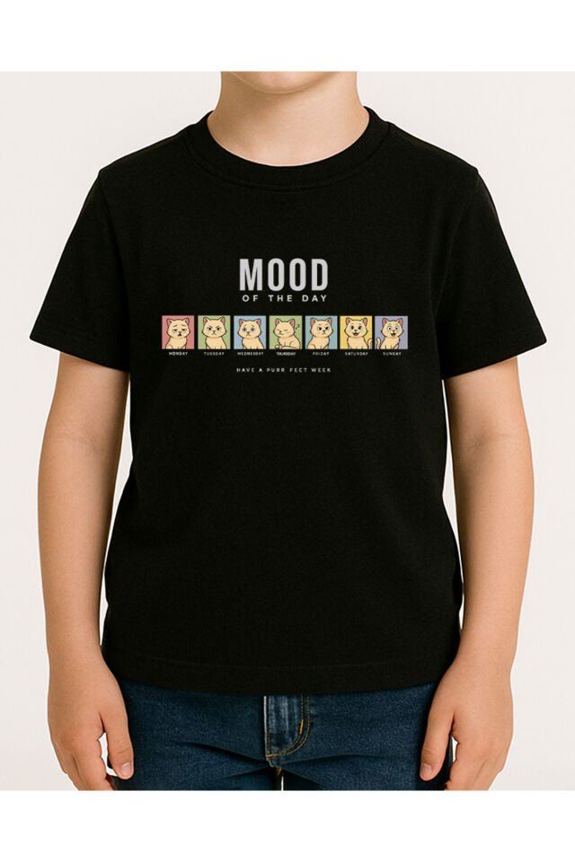 Tişört Unisex Çocuk (Mood2) Erkek Si̇yah - 4-5 Yaş